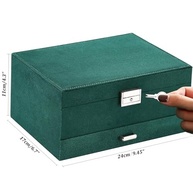 Caixa Organizadora de Joias com Veludo Verde e Fechadura - Suporte para Colares, Brincos e Anéis - imagem 4