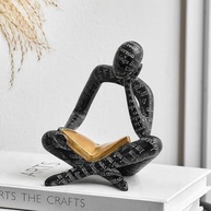 Estátua de Leitura Pensador em Resina Preta - Decoração Moderna para Casa e Escritório - imagem 2