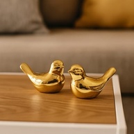 Enfeite Casal de Passarinhos em Porcelana Dourada - Decoração Elegante e Romântica para Ambientes - imagem 3