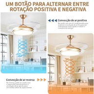Ventilador de Teto 107CM Dourado com LED 72W e Controle Remoto - 6 Velocidades Inverter - imagem 3
