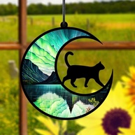 Suncatcher Gato e Lua Aurora em Acrílico - Decoração de Janela com Estilo e Magia - imagem 1