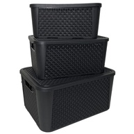 Kit 3 Caixas Organizadoras em Rattan Preto – Pequena, Média e Grande para Casa e Escritório - imagem 1