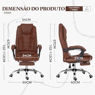 Cadeira de Escritório Ergonômica com Apoio para Pés e Encosto Ajustável - Design Confortável Marrom - imagem 3