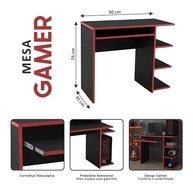 Mesa Escrivaninha Gamer Preto/Vermelho - Design Ergonômico para PC e Escritório - imagem 3