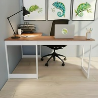 Mesa em L Estilo Industrial Nogal com Pés Brancos - Escrivaninha de Canto para Escritório e Estudo - imagem 3