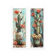Kit 2 Quadros Decorativos para Sala e Varanda com Moldura em Madeira e Vidro - Estilo Vasos e Cactos - imagem 2