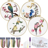 Kit de Bordado ERKOON para Iniciantes - 4 Padrões com Flores e Pássaros + Acessórios - imagem 1