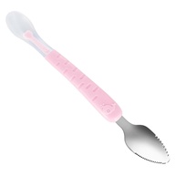 Colher 2 em 1 Inox e Silicone Rosa - Raspador e Servir Frutas para Bebês - imagem 1