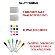 Kit Mural Branco de Metal com Ímãs e Canetinhas Coloridas - 50x80cm com Fixação Sem Furos - imagem 4