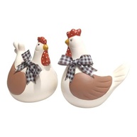 Casal de Galo e Galinha - Escultura Decorativa para Cozinha em Bege e Café - imagem 2