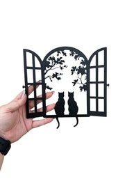 Quadro Decorativo Casal de Gatos na Janela em MDF Preto - Decore com Charme e Estilo - imagem 4