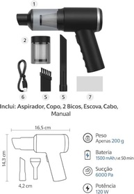 Aspirador Portátil 2 em 1: Potência 6000Pa, USB Recarregável e Filtro HEPA Lavável para Carro e Casa - imagem 3