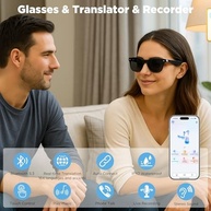 Anpress Óculos inteligentes masculinos e femininos AI Bluetooth com 164 idiomas e acentos tradução em tempo real, óculos tradutores de IA com lentes antirluz azul e UV400, controle de voz, som - imagem 3