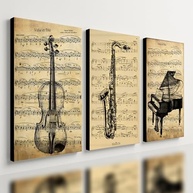 Kit 3 Quadros Decorativos Música Clássica Retro - Piano e Violino (40x28cm) - imagem 2
