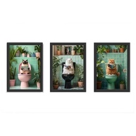 Kit 3 Quadros Decorativos 18x24 cm com Moldura e Vidro - Tema Gatos para Banheiro e Lavabo (Preto) - imagem 3