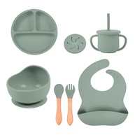 Combo Silicone Life NT-28 Alimentação Infantil Verde - Prato, Tigela, Caneca com Canudo e Talheres - imagem 2
