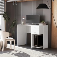 Escrivaninha com Suporte para CPU e 2 Gavetas – Mesa Moderna para Estudo e Trabalho (Branco) - imagem 3