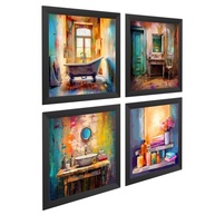 Kit 4 Quadros 18x18 cm com Moldura e Vidro - Decoração Moderna para Banheiro e Lavabo - imagem 3