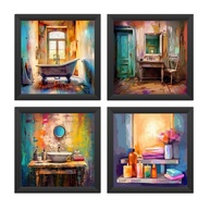 Kit 4 Quadros 18x18 cm com Moldura e Vidro - Decoração Moderna para Banheiro e Lavabo - imagem 1