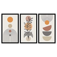 Kit 3 Quadros Decorativos Geométricos Modernos com Moldura - Estilo Folhagem e Círculos - imagem 1