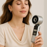 Mini Ventilador Recarregável com Display Digital, Modo Turbo e Refrescante - Portátil e Silencioso (OffWhite) - imagem 3