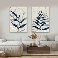 Quadros Decorativos com Moldura Folhas Azul - Kit 2 Peças 40x60cm para Sala e Quarto - imagem 5