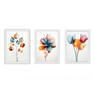 Kit 3 Quadros 18x24cm com Moldura de Madeira e Vidro - Decoração Floral para Sala, Quarto e Escritório - imagem 3