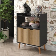 Aparador Buffet Retrô Grécia 2 Portas com Prateleiras e Nicho - Design Canelado Preto - imagem 1