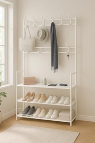 Sapateira Organizador Vertical com Cabideiro e 4 Prateleiras - Arara Multiuso em Metal Branco - imagem 3