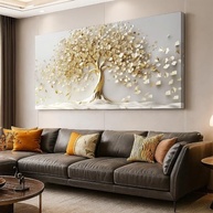 Quadro Decorativo Arvore da Vida Gold 130x70cm - Estilo Abstrato Dourado para Sala, Quarto e Escritório - imagem 2