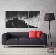 Quadro Decorativo Em Tecido Surf Preto e Branco - Ondas Praia para Sala e Quarto - imagem 3