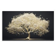 Quadro Decorativo Floral com Arvore Dourada - Tela Canvas Horizontal para Sala, Quarto e Hall - imagem 3