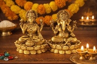 Conjunto de Estátuas de Latão Lakshmi e Ganesha - 5 cm | Par Sagrado para Prosperidade e Sabedoria - imagem 2