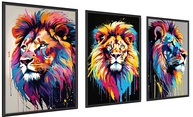 Quadros Decorativos Leão e Tigre Coloridos - Kit 3 Peças 60x40cm - Design Luxo para Sala e Quarto - imagem 1