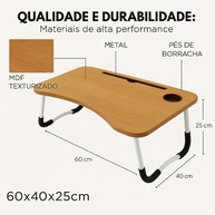 Mesa Dobrável Portátil para Notebook com Suporte Celular e Porta-Copos – Ideal para Sofá, Cama e Escritório (Marrom) - imagem 3