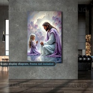 Pôster de Arte Espiritual Jesus e Criança - Decoração de Parede Cristã Moderna com Tema de Fé e Cura Divina - imagem 3