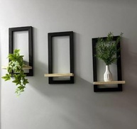 Conjunto de 3 Quadros Decorativos com Moldura Preta e Prateleira em Pinus 40x20 cm - Moderno e Versátil - imagem 2