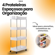 Carrinho Organizador Multiuso com 4 Prateleiras e Rodinhas - Plástico Resistente para Cozinha, Banheiro, Escritório e Salão - imagem 5