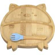 Prato Infantil com Garfo e Ventosa Home&Co Porquinho em Bambu Natural - Seguro e Divertido - imagem 2