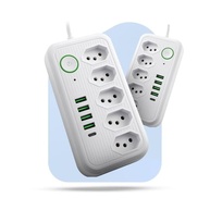 Régua de Energia Premium: 5 Tomadas, 4 USBs + 1 Tipo-C, Proteção 2500W e Cabo 2m (Branco) - imagem 2