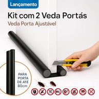 Veda Porta Duplo Anti-Insetos e Poeira - Kit 2 Protetores 80cm - Isolamento Térmico/Acústico - Preto - imagem 3