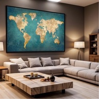 Quadro Mapa Mundi Verde com Moldura - Decoração Moderna para Sala e Quarto - imagem 5