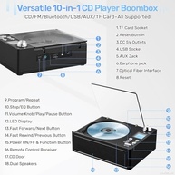 DGXWLLW Boombox Portátil Bluetooth: Som Estéreo, CD Player Recarregável e Rádio FM - imagem 3