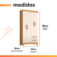 Guarda-Roupa Solteiro 4 Portas 2 Gavetas Malta - Design Moderno em Madeira e Off White - imagem 4