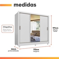 Guarda-Roupa de Casal com Espelho 3 Portas de Correr e 2 Gavetas - França Branco - imagem 4