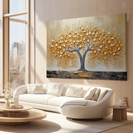 Quadro Decorativo Arvore Dourada 90x60cm - Impressão Premium para Quarto e Sala - imagem 3
