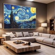 Quadro Noite Estrelada Van Gogh com Moldura - Decoração Artística para Sala e Quarto - imagem 5
