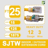 Cabo de Extensão Iluminado EP 50ft 12/3 SJTW Amarelo - Potência e Segurança para Uso Externo - imagem 3