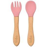 Kit Talheres em Silicone e Bambu Rosa - Seguro, Sustentável e Ergonômico para Bebês - imagem 1