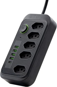 Régua de Energia Premium: 5 Tomadas + 4 USB + 1 Tipo-C | Carregamento Rápido e Seguro - imagem 2